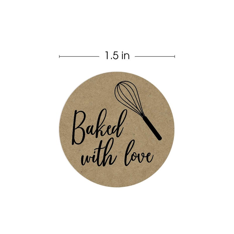 SBlabels Baked with Love Kraft Label with Whisk / 500 Brown Kraft Stickers/Baked Goods1.5 Label - Image 5